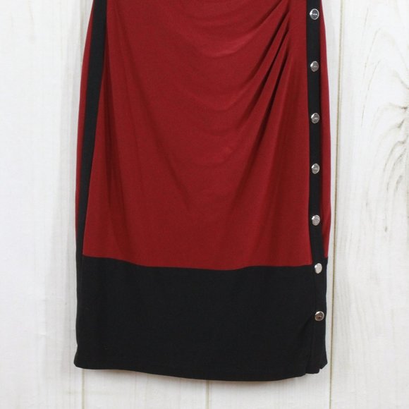 Ralph Lauren Red Sleeveless Snap Detailed Ruched Slimming Sheath Dress Size 4 - Picture 4 of 13